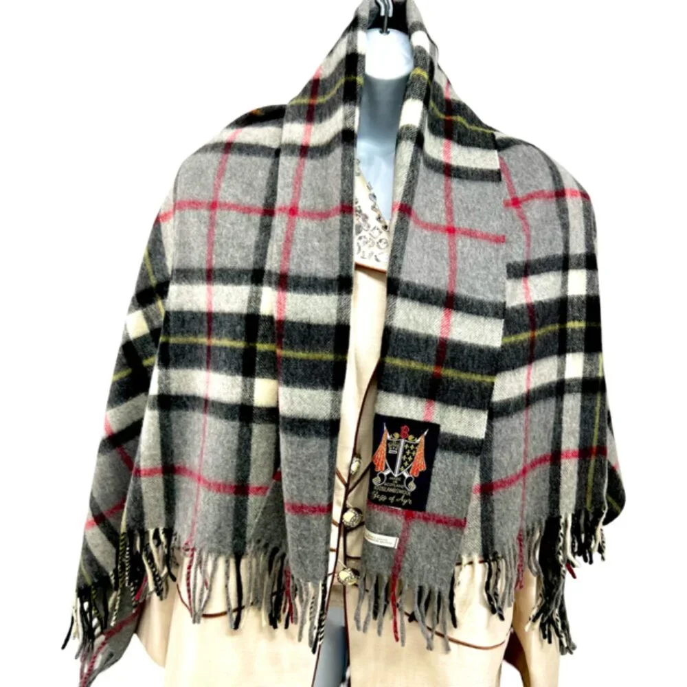 B-Gray Thomson Scotland Gray Black Tartan 100% Lambswool Scarf/Throw 60X34(2